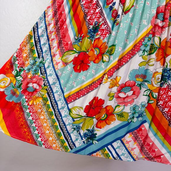 Pleated Elastic Waist A-Line Midi Skirt Boho Patchwork Eclectic Grannycore M NWT - Picture 5 of 11